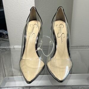 Jessica Simpson Clear PVC Pointed-Toe Pumps with Beige Insole